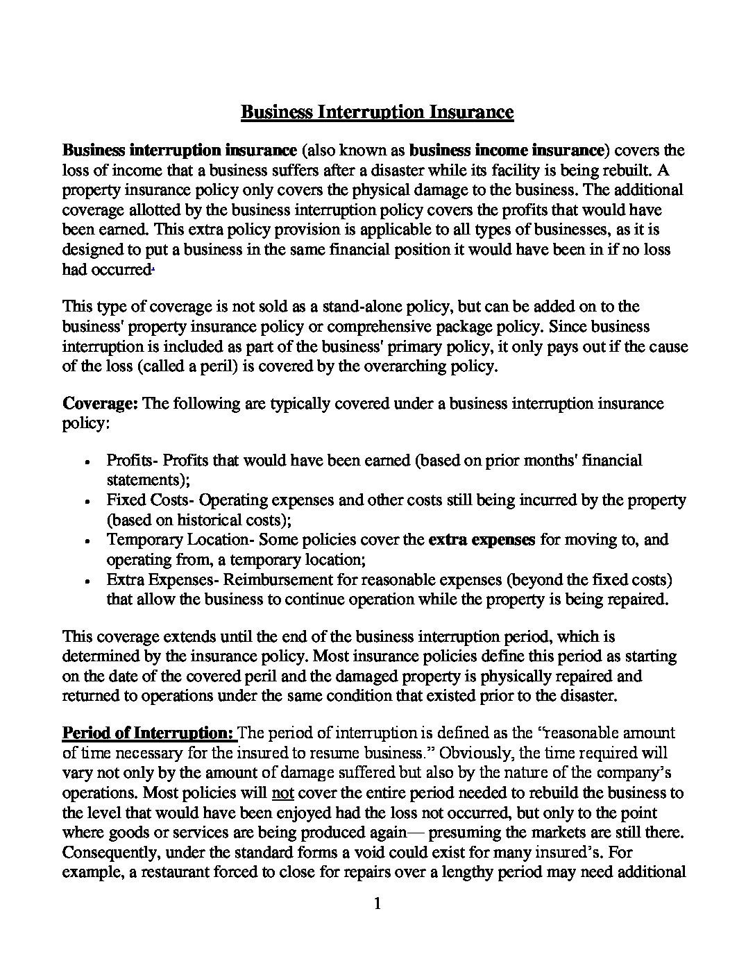Business Interruption Insurance