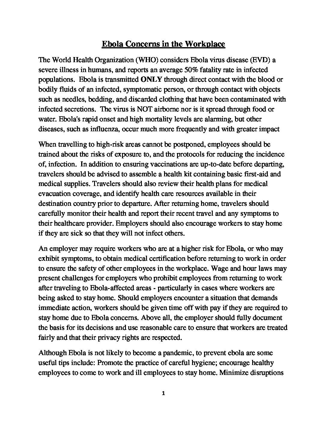 Ebola Concerns in the Workplace