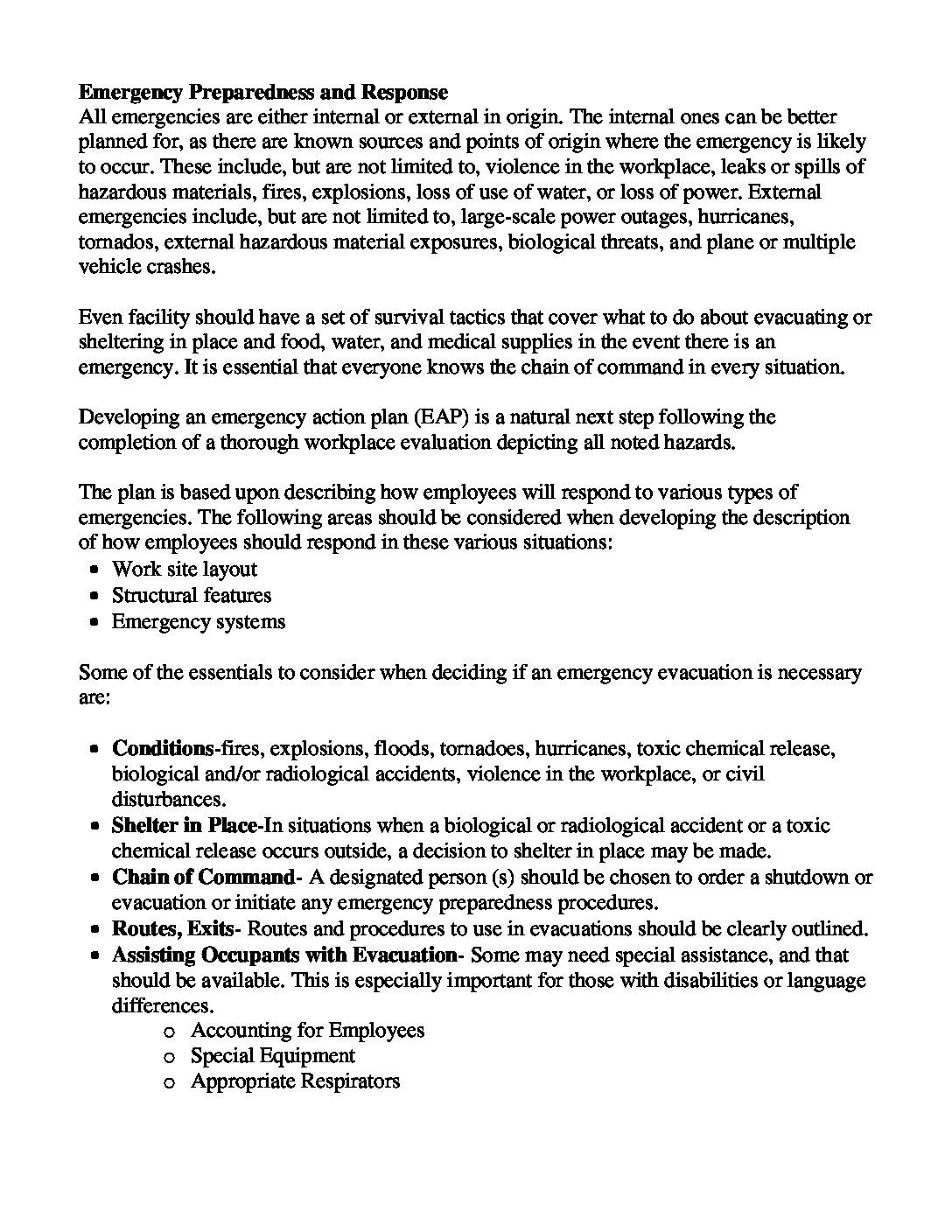 Emergency Preparedness and Response