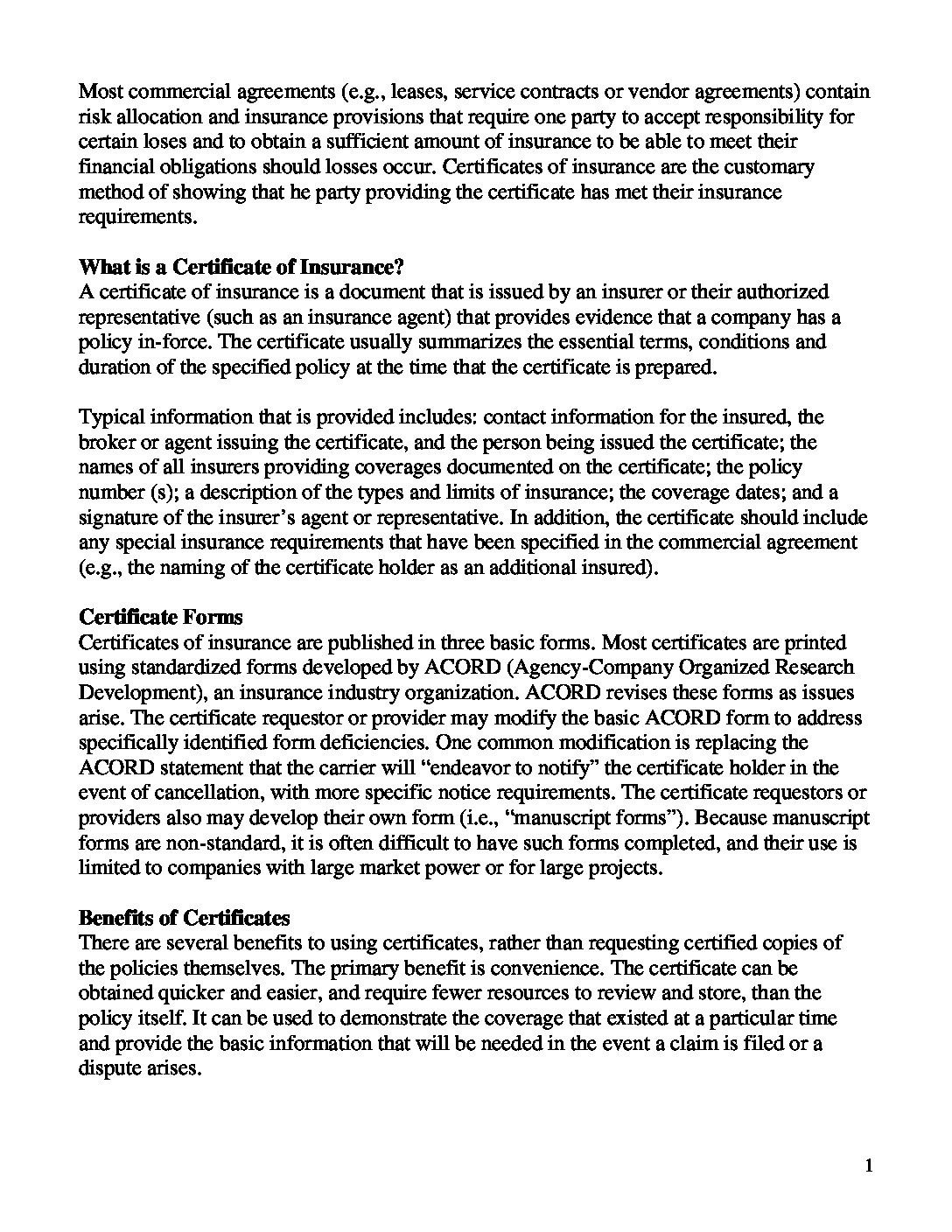 Introduction to Certificates of Insurance