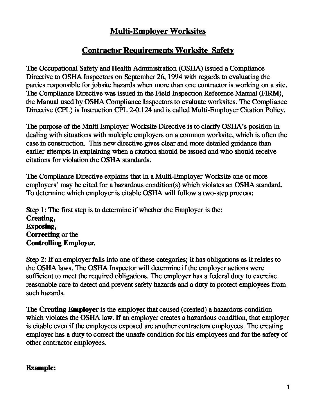 Multi-Employer Worksite