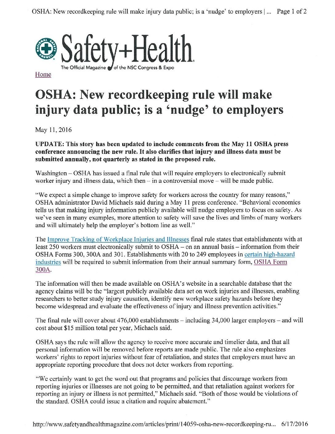 OSHA New Record-keeping Rule