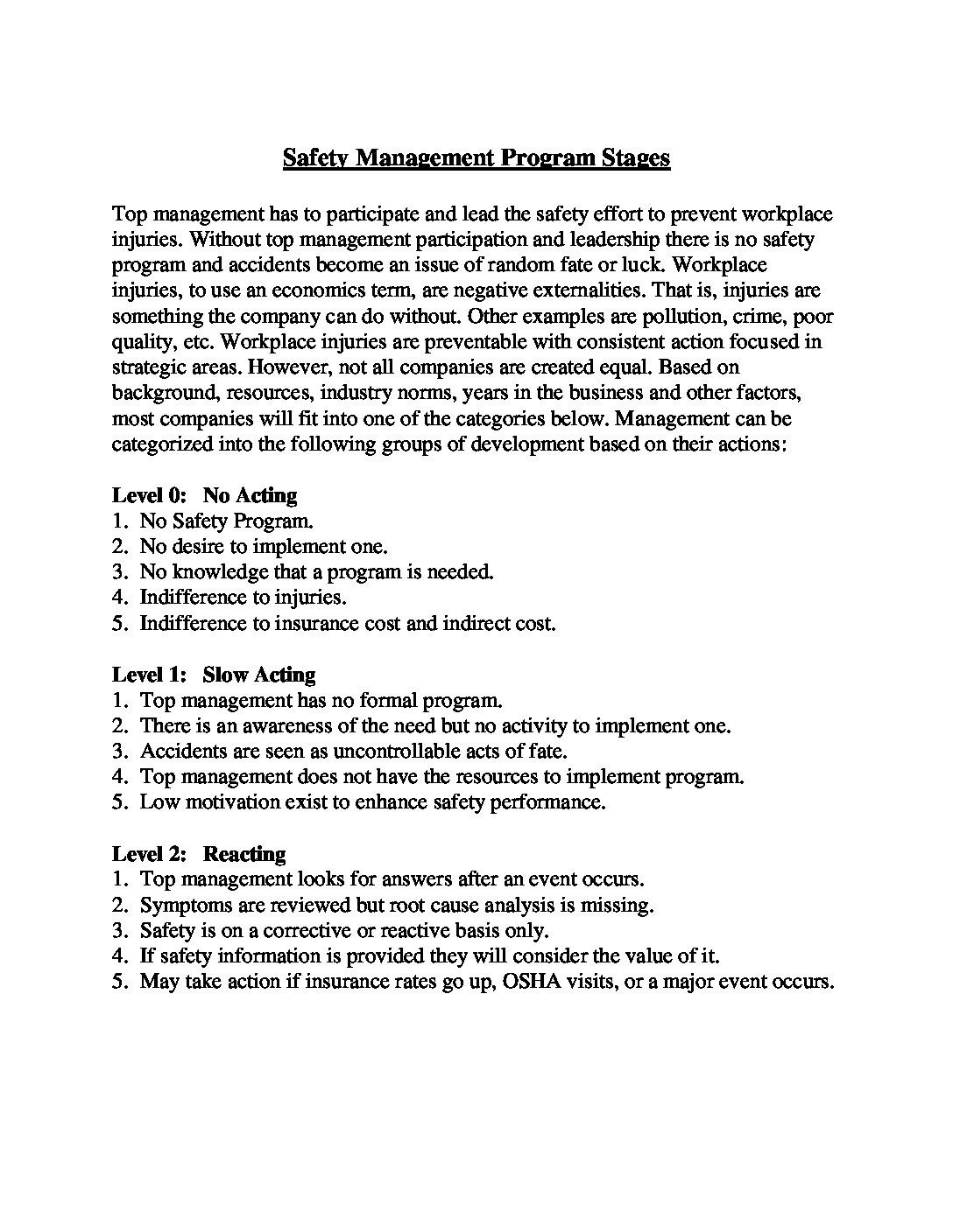 Stages of Safety Management