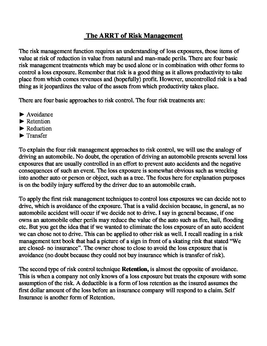 The ARRT of Risk Management