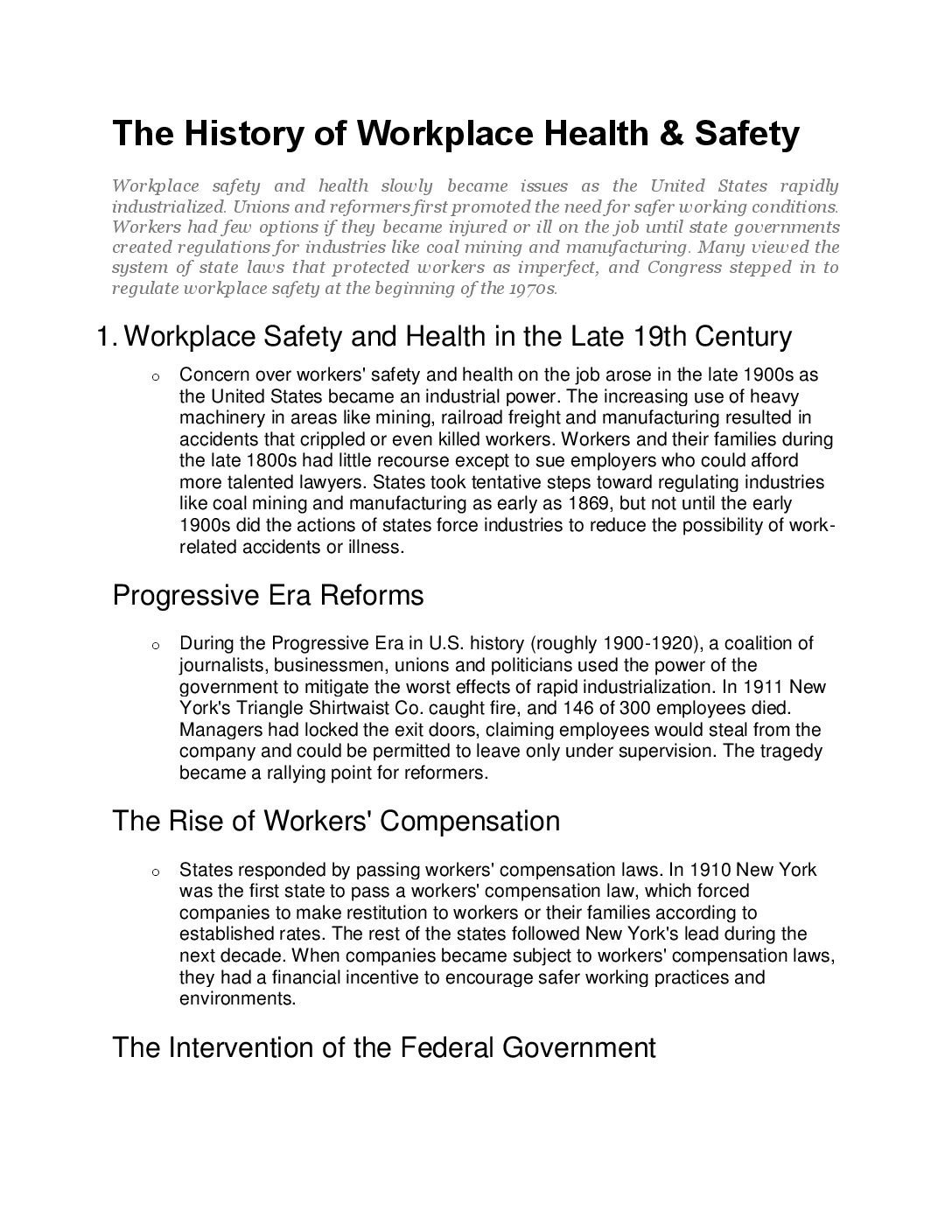 The History of Workplace Health
