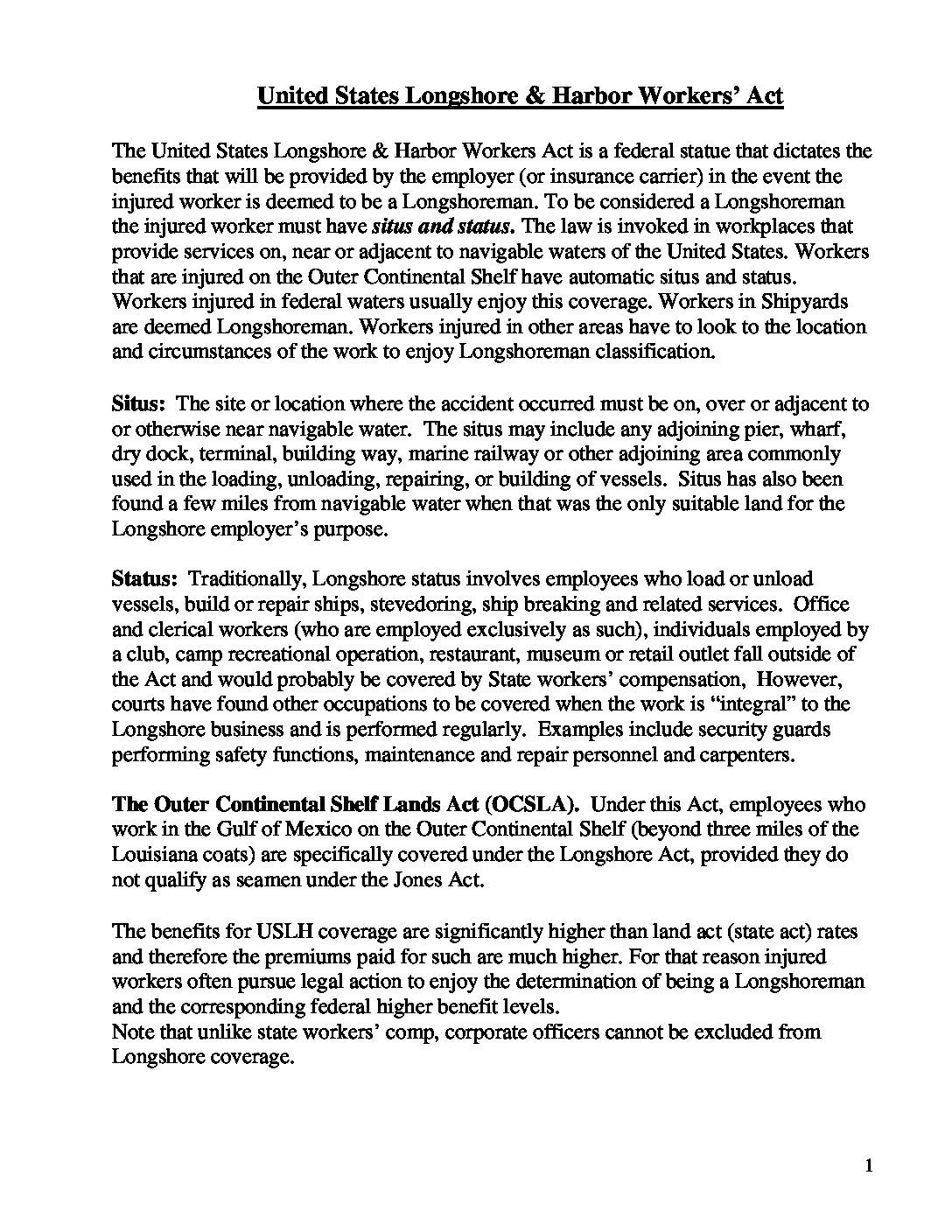 United States Longshore & Harbor Workers’ Act